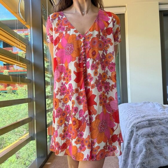 Trina Turk Pink Orange Summer Floral Dress - Picture 1 of 5